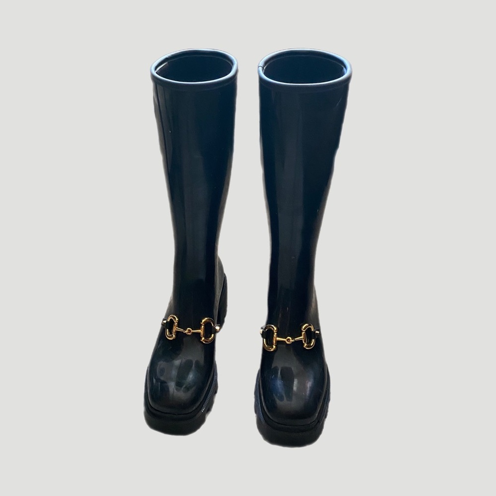 Gucci Horsebit Tall Rubber Rain Boot Gem